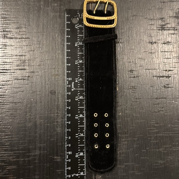 Black Velvet Belt with Gold Rhinestone Buckle Bracelet - Picture 6 of 7
